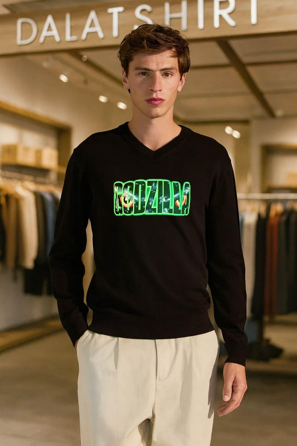 Godzilla Monster Eye Neon Green Glowing Title Graphic shirt