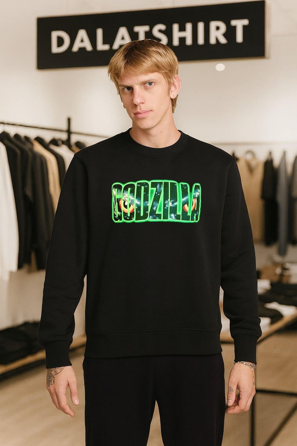 Godzilla Monster Eye Neon Green Glowing Title Graphic shirt