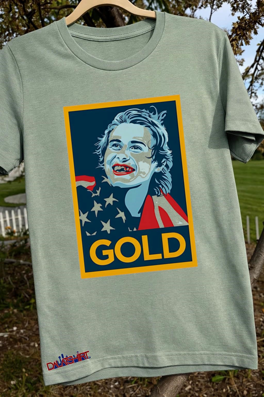 Gold Olympic Swimmer USA Flag Patriot Shepard Fairey shirt