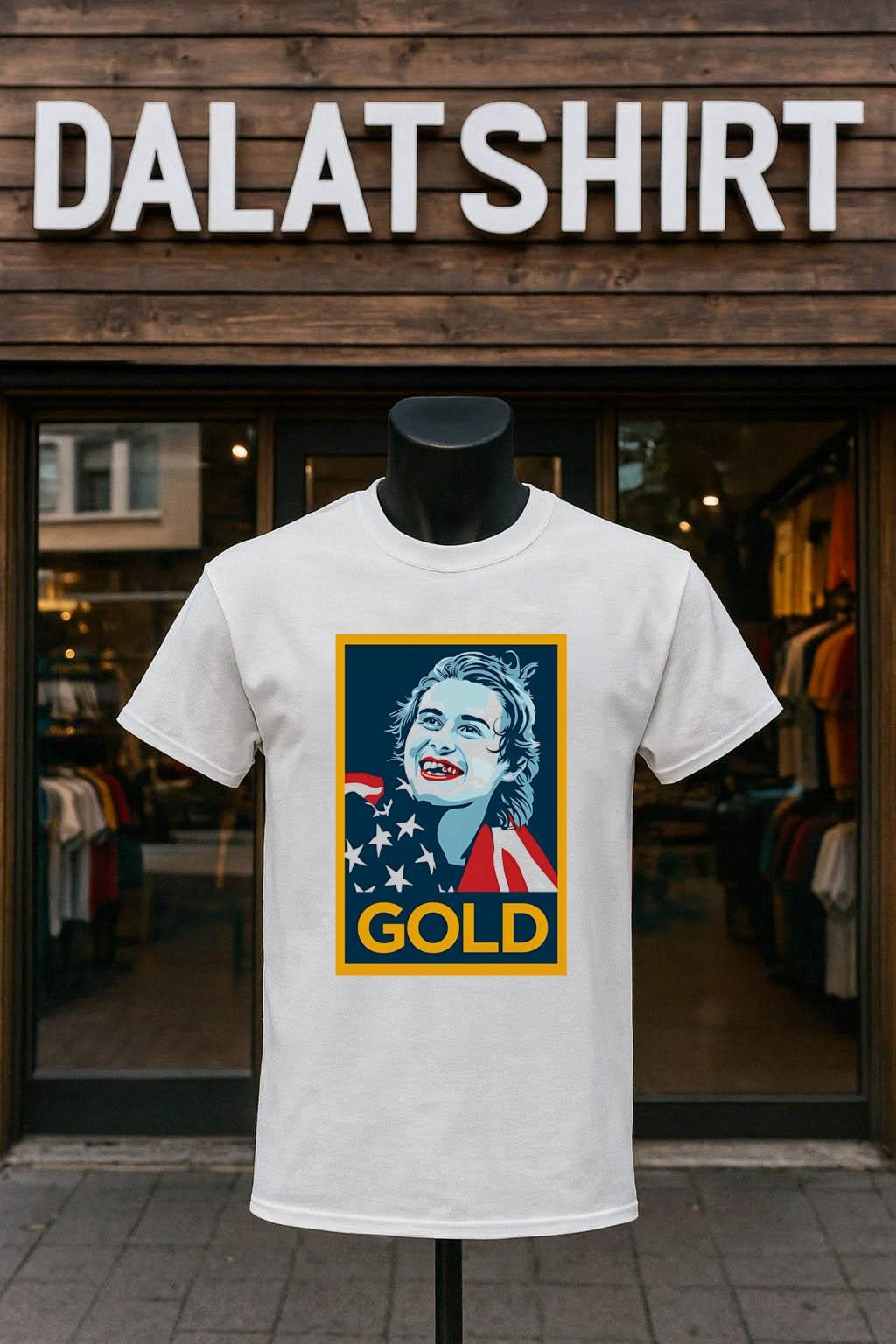 Gold Olympic Swimmer USA Flag Patriot Shepard Fairey shirt