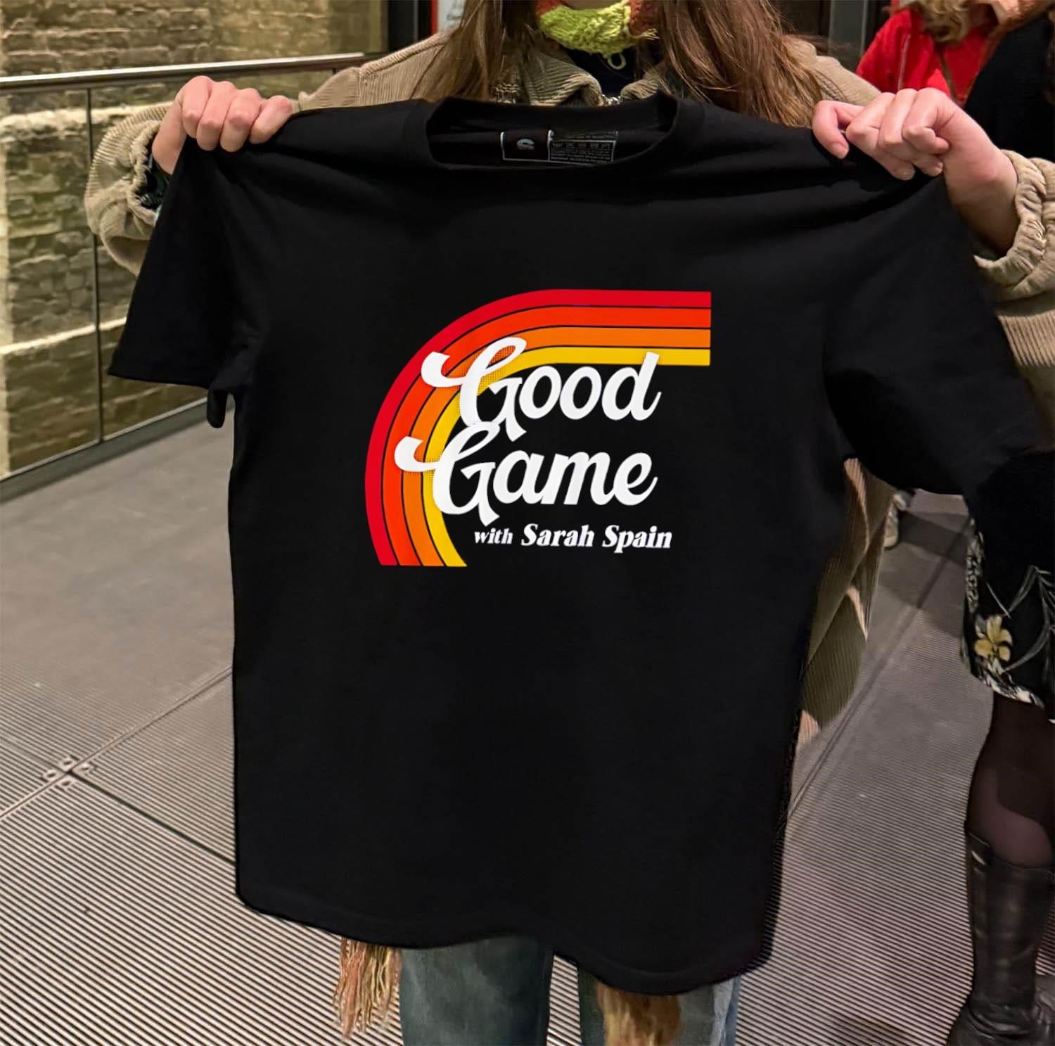 Good Game with Sarah Spain Retro Rainbow Sunset Podcast shirt