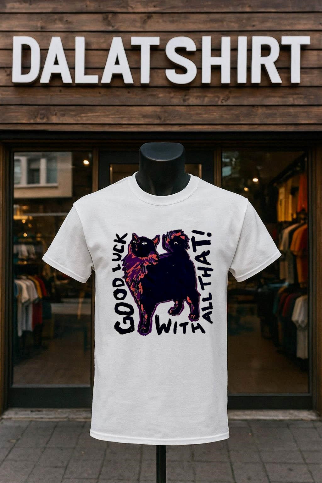 Good Luck With That Black Fluffy Cat Graphic shirt