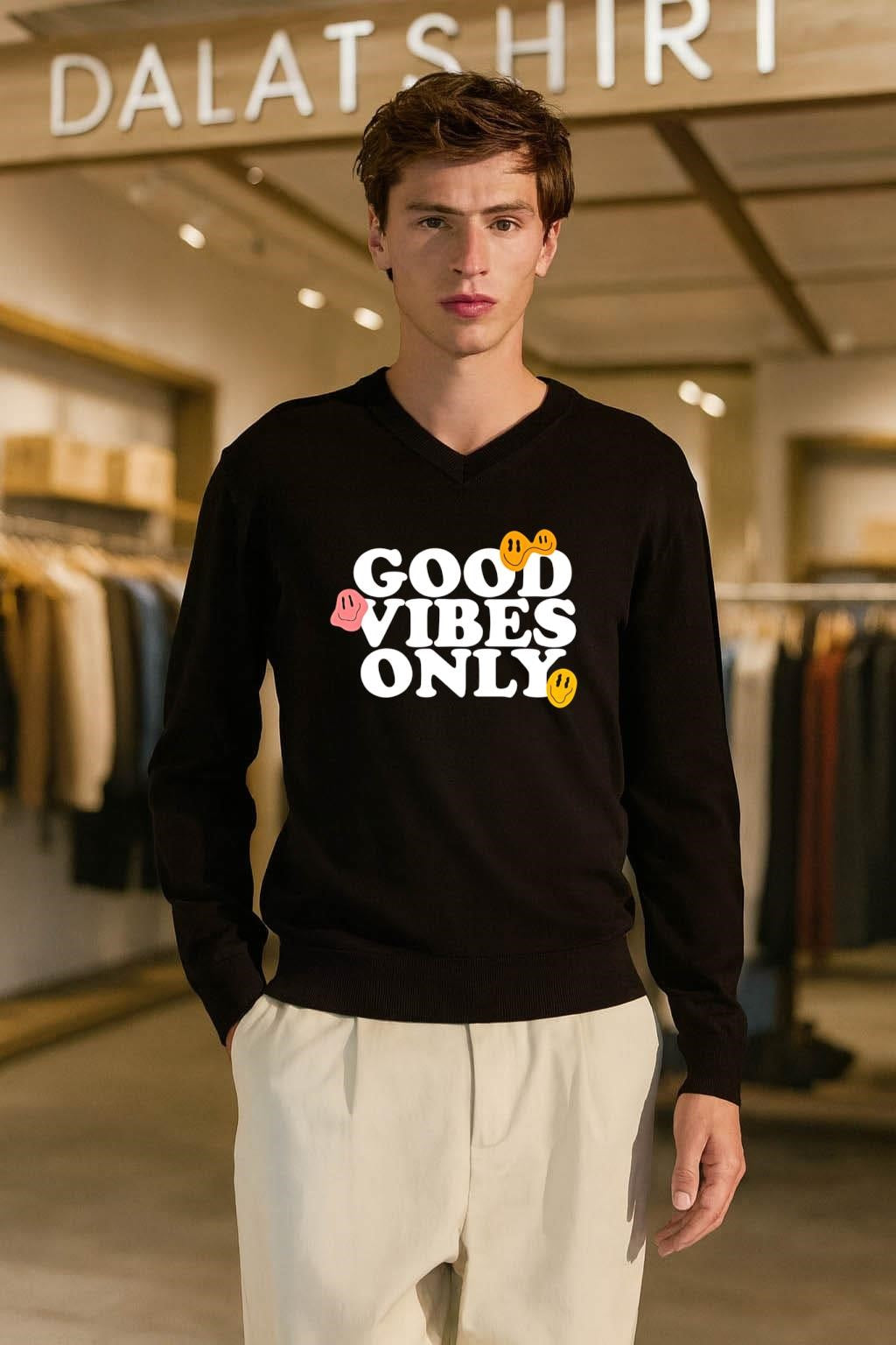 Good Vibes Only smiling face emoji shirt