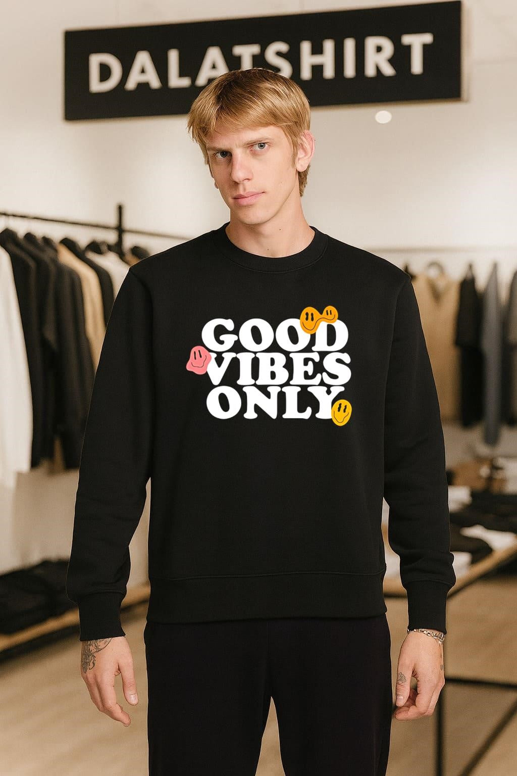 Good Vibes Only smiling face emoji shirt