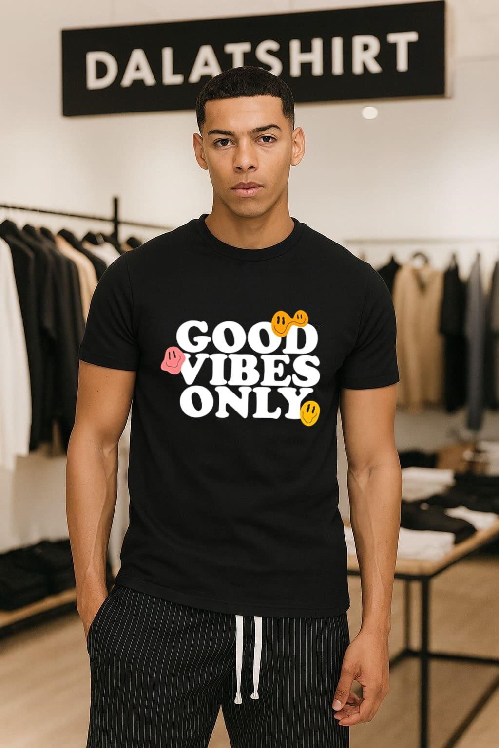 Good Vibes Only smiling face emoji shirt