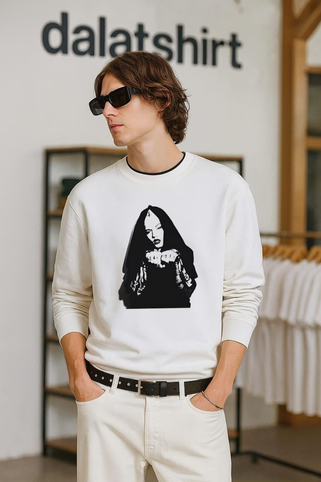 Gothic Nun Portrait with Cross Symbol Graphic shirt