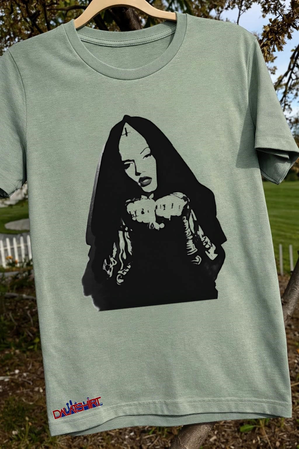 Gothic Nun Portrait with Cross Symbol Graphic shirt
