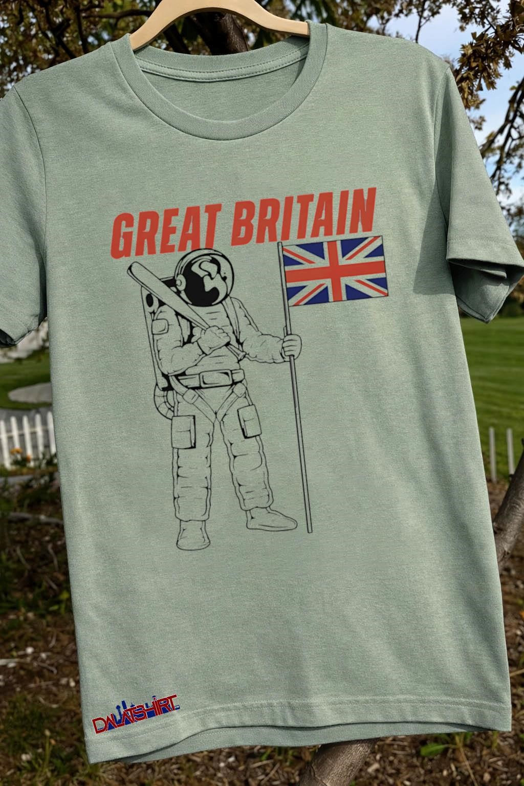 Great Britain Astronaut Holding Baseball Bat and Union Jack shirt