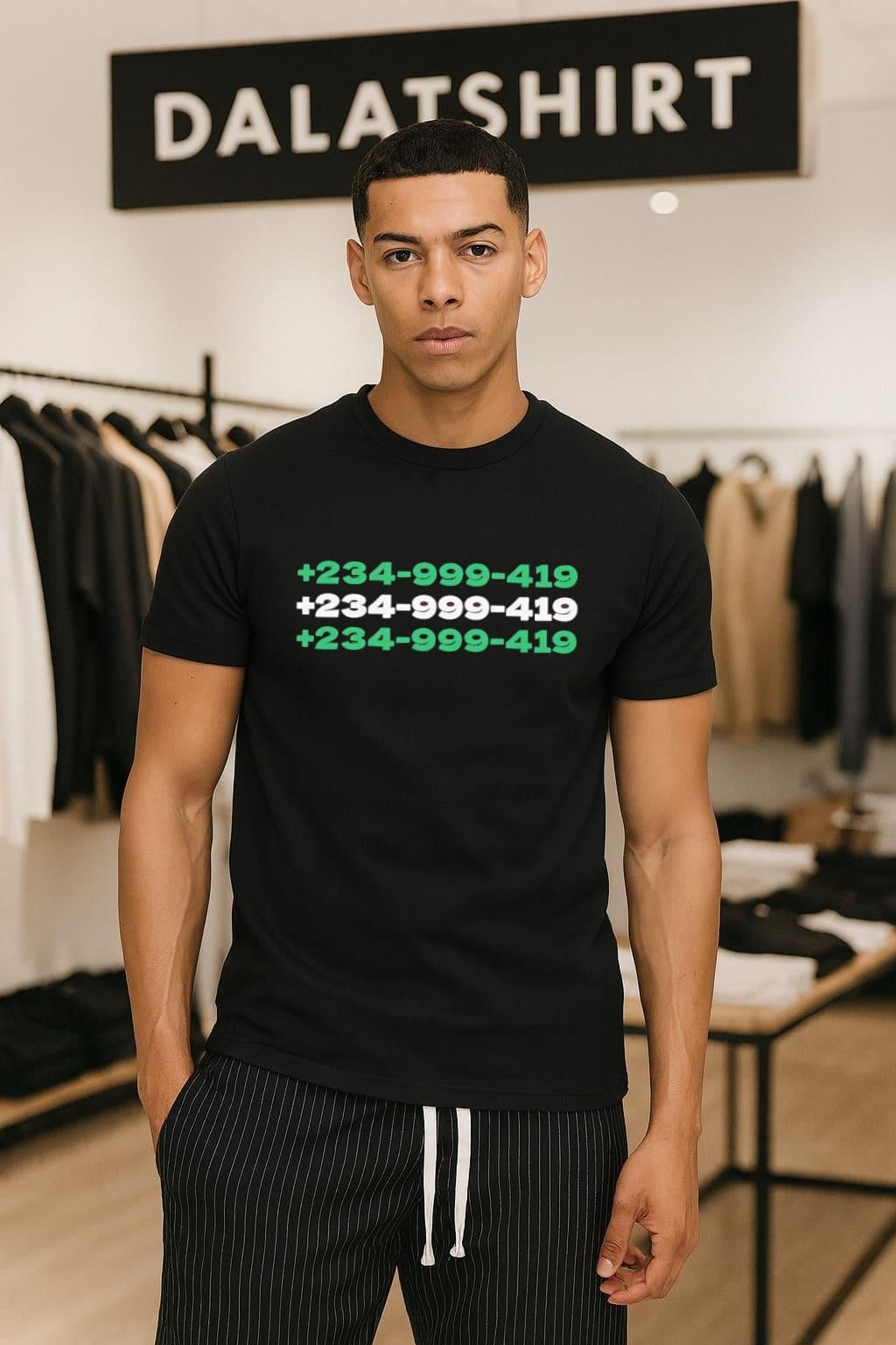 Green and White Nigerian Country Code Telephone Number shirt