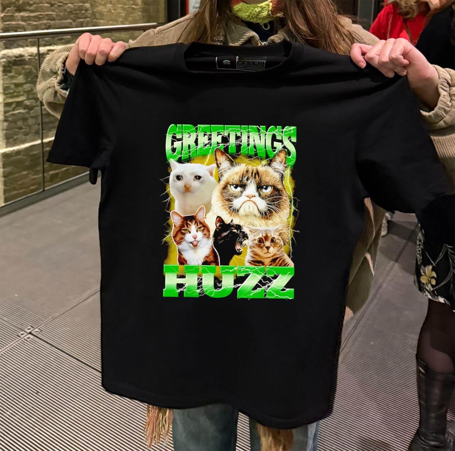 Greetings Huzz Lightning and Famous Meme Cats shirt