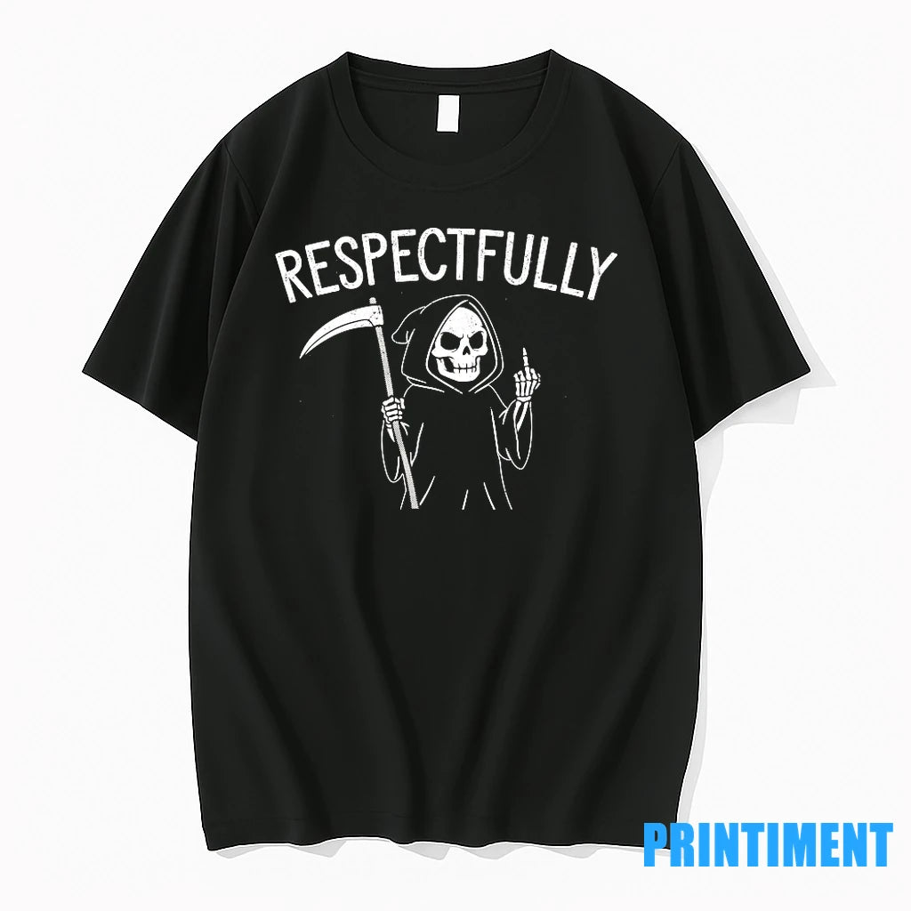 Grim Reaper Middle Finger Respectfully Halloween Tshirts Sweater