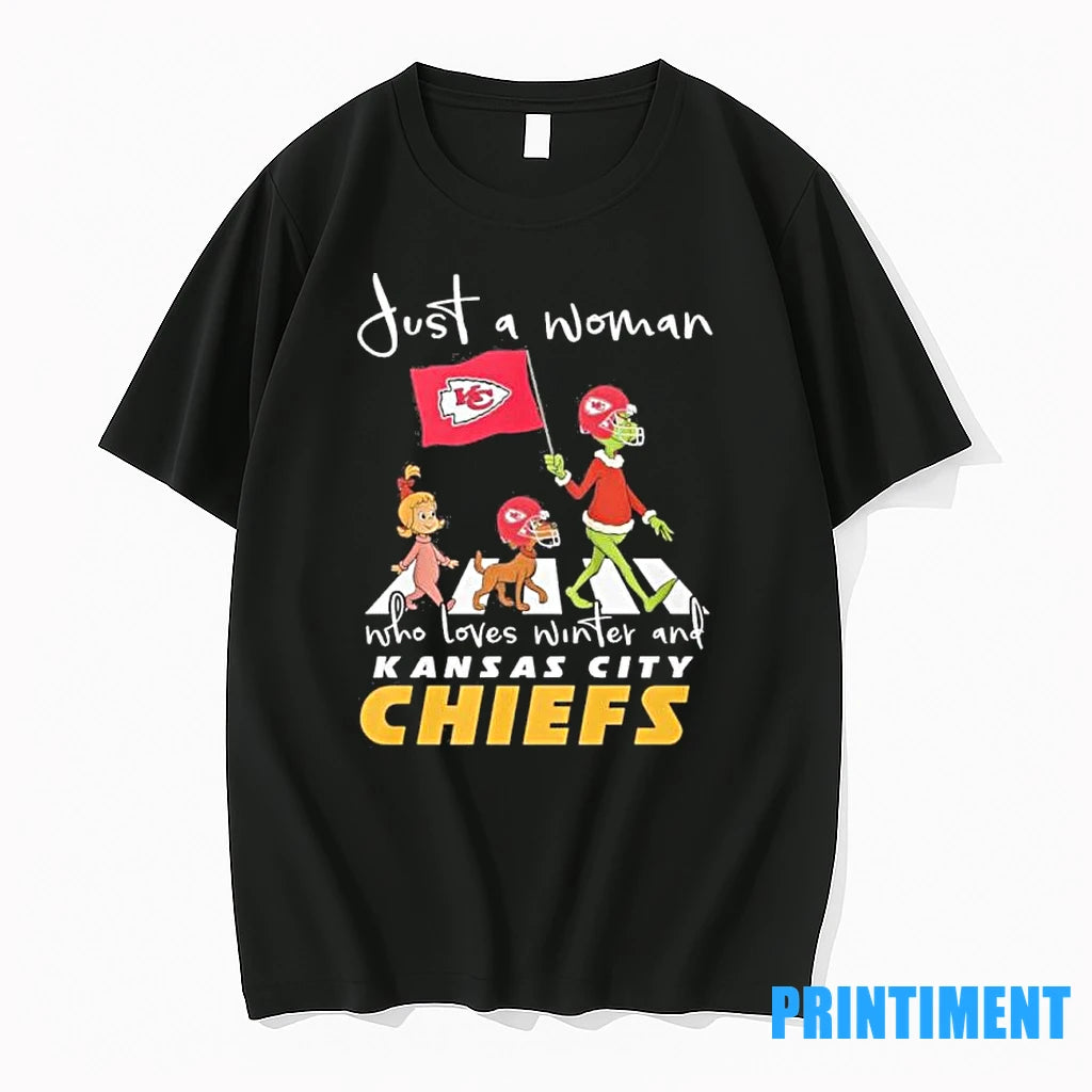 Grinch And Max Just A Woman Who Loves Winter And Kansas City Chiefs Tshirts Sweater