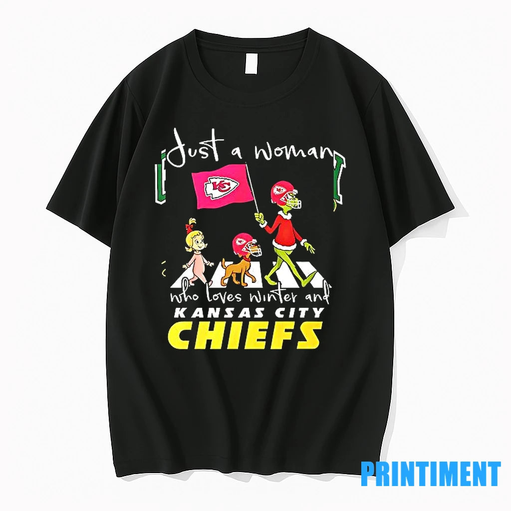 Grinch Just A Woman Who Loves Winter And Kansas City Chiefs Tshirts Sweater