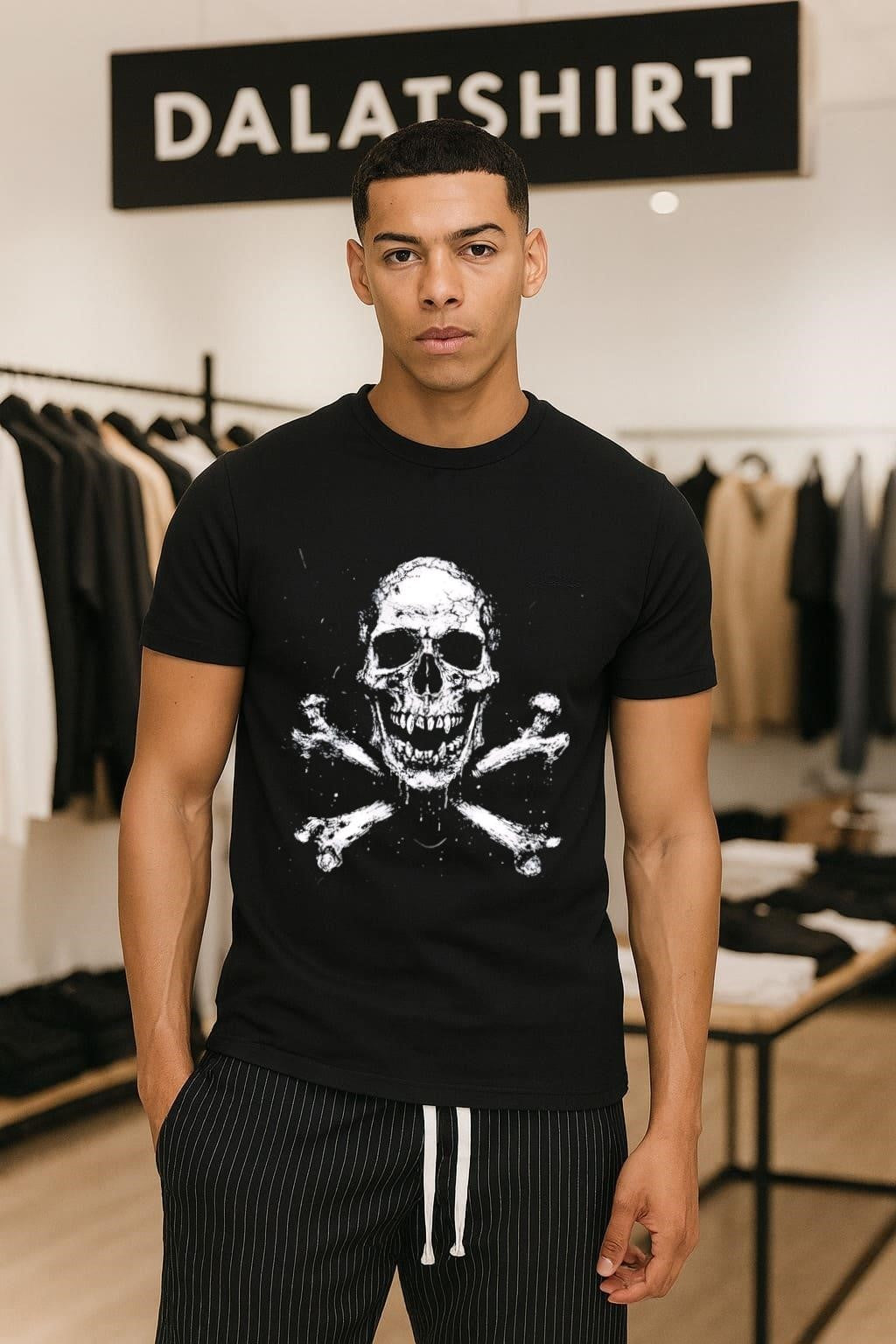 Grinning Human Skull Crossbones Skeleton Gothic Horror Macabre Illustration shirt