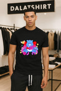 Grumpy Blue Care Bear With Pink Bow and Roses shirt