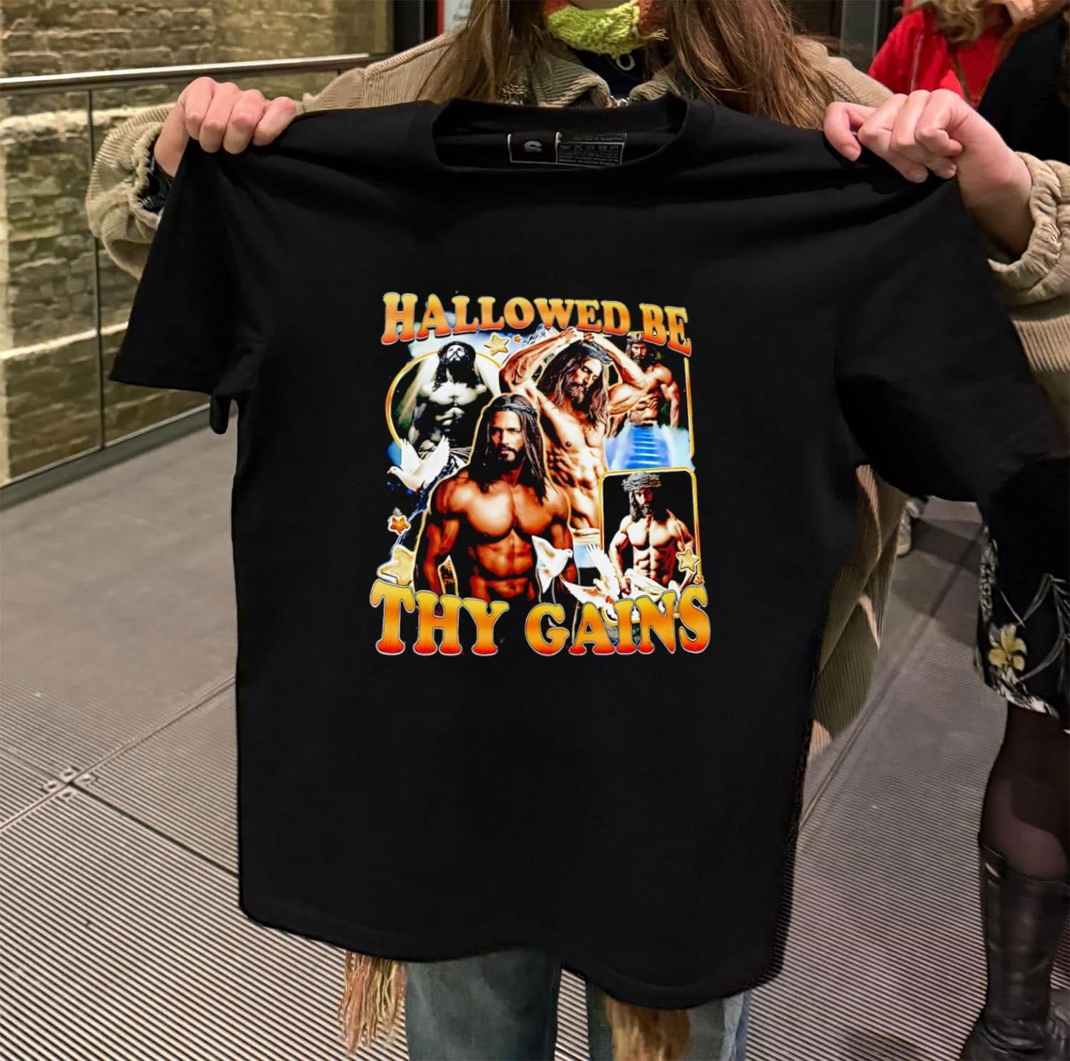 Hallowed Be Thy Gains Buff Muscular Jesus Muscle shirt