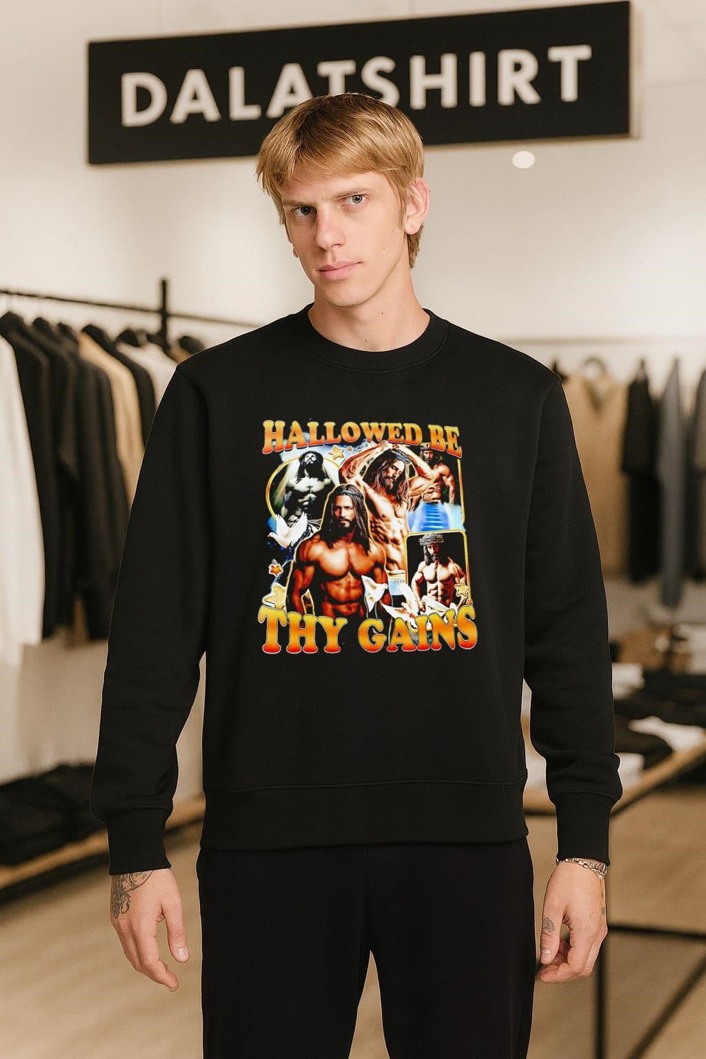 Hallowed Be Thy Gains Buff Muscular Jesus Muscle shirt