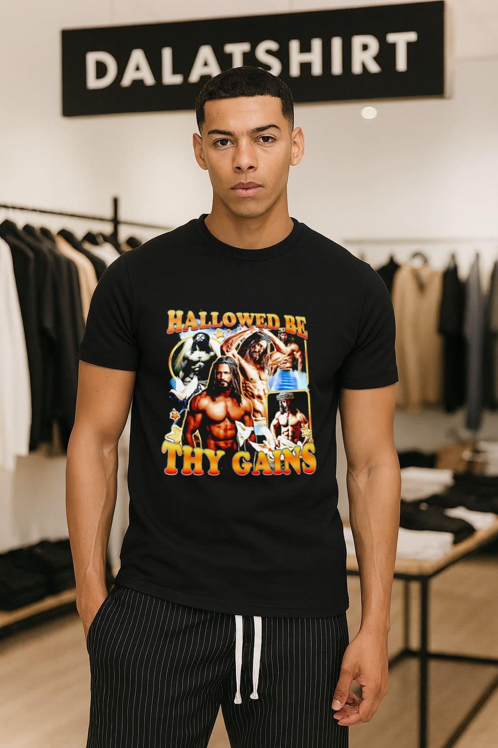 Hallowed Be Thy Gains Buff Muscular Jesus Muscle shirt