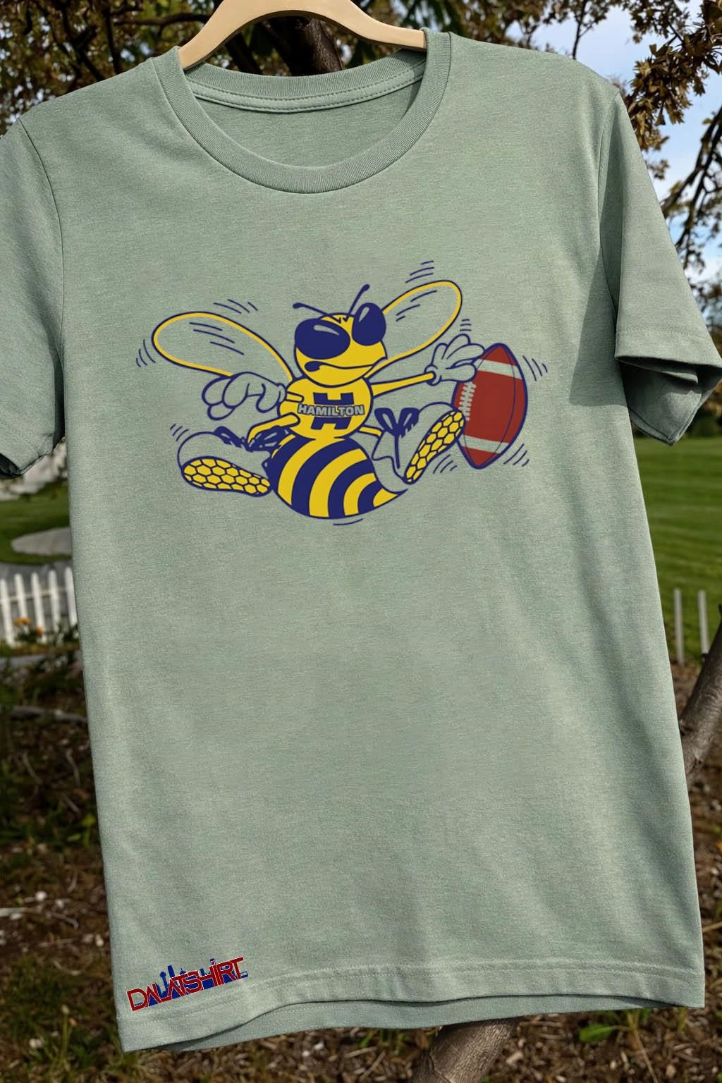 Hamilton Hornets Bee Mascot Holding Football Sports shirt
