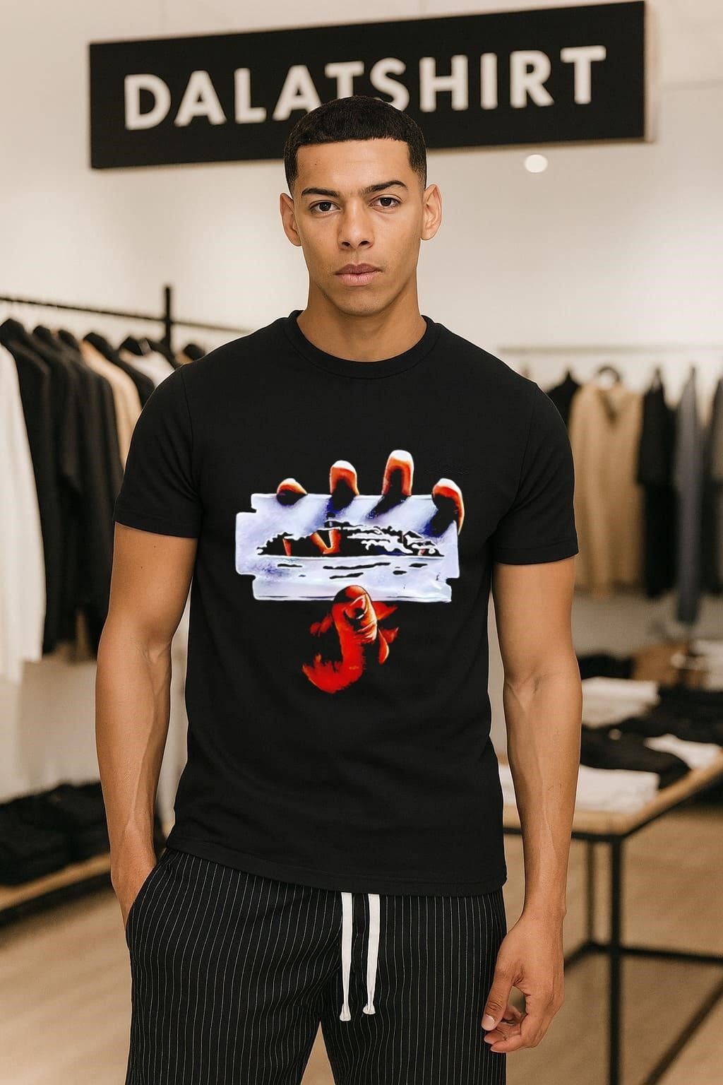 Hand Holding Razor Blade British Steel Heavy Metal shirt