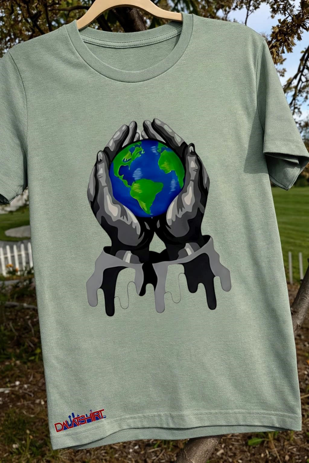 Hands Holding Earth Globe Dripping Paint Artistic Design shirt