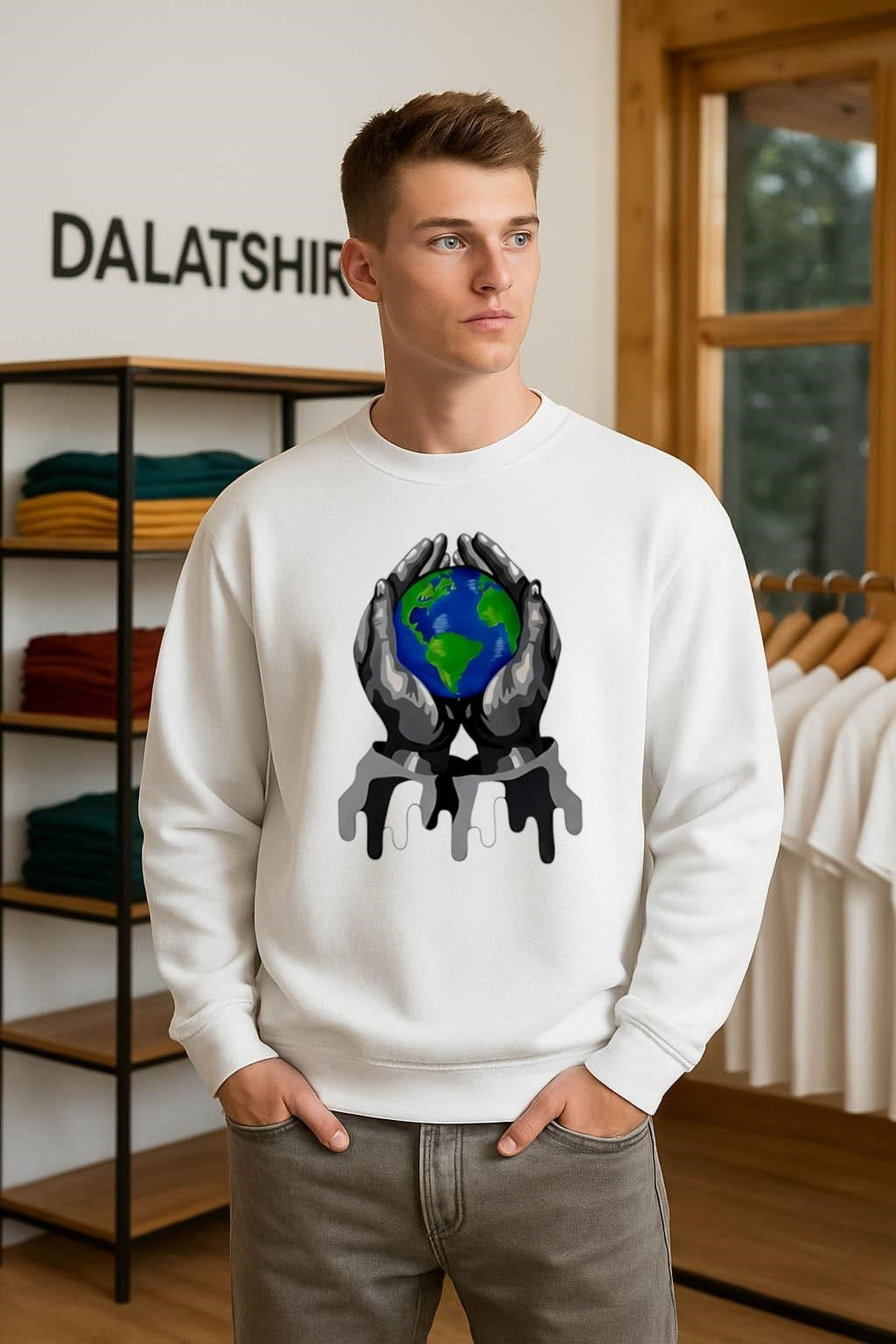 Hands Holding Earth Globe Dripping Paint Artistic Design shirt