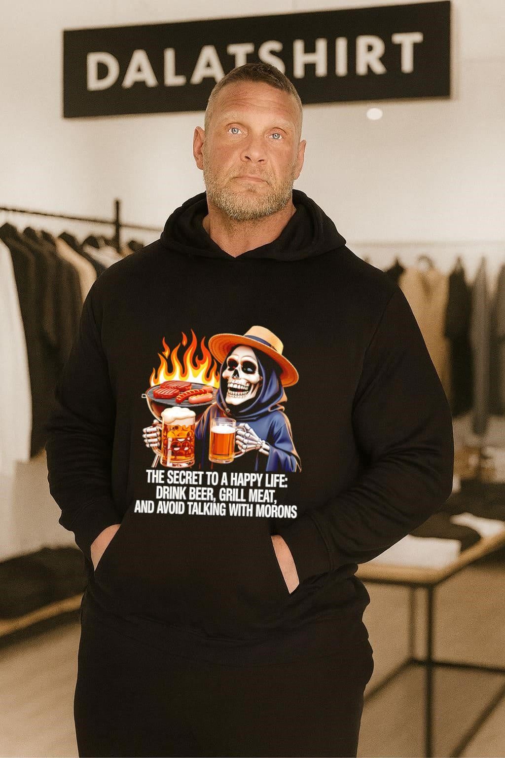 Happy Life Drink Beer Grill Meat Avoid Talking shirt