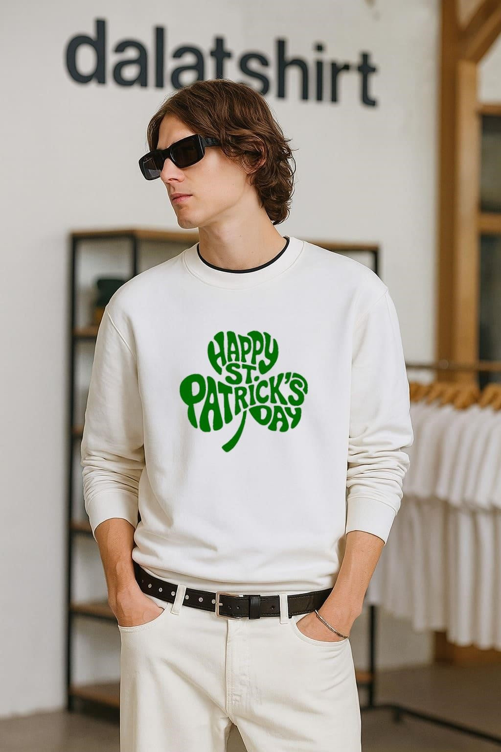 Happy St. Patrick’s Day Green Clover Shamrock Text shirt