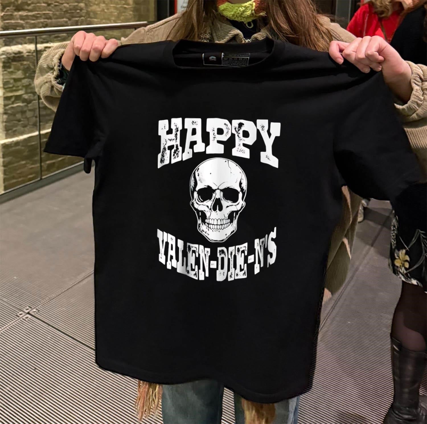 Happy Valen-Die-Ns Metallic Skull Grungy Distressed Goth shirt