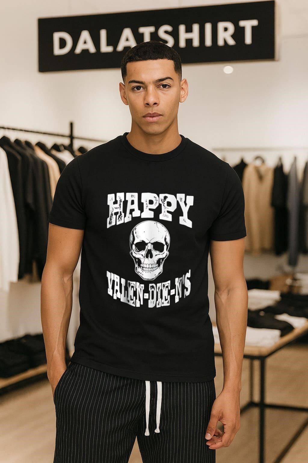 Happy Valen-Die-Ns Metallic Skull Grungy Distressed Goth shirt