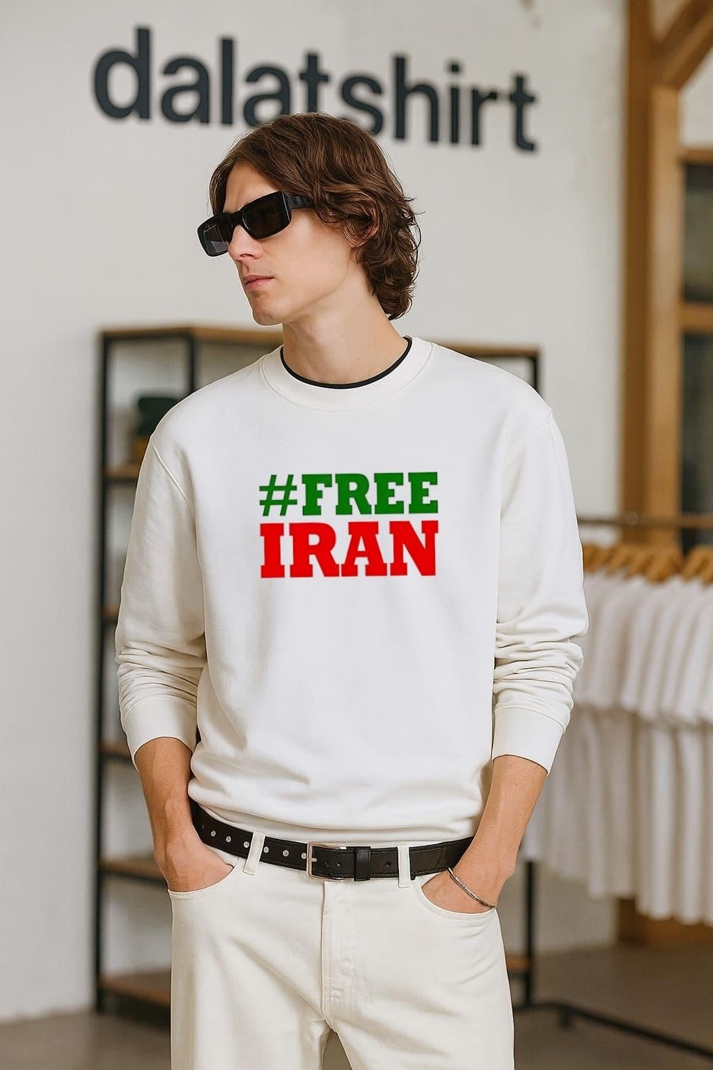 Hash Free Iran Green and Red Text Graphic shirt