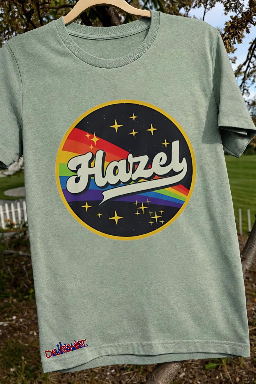 Hazel Retro Colorful Rainbow Space Stars shirt