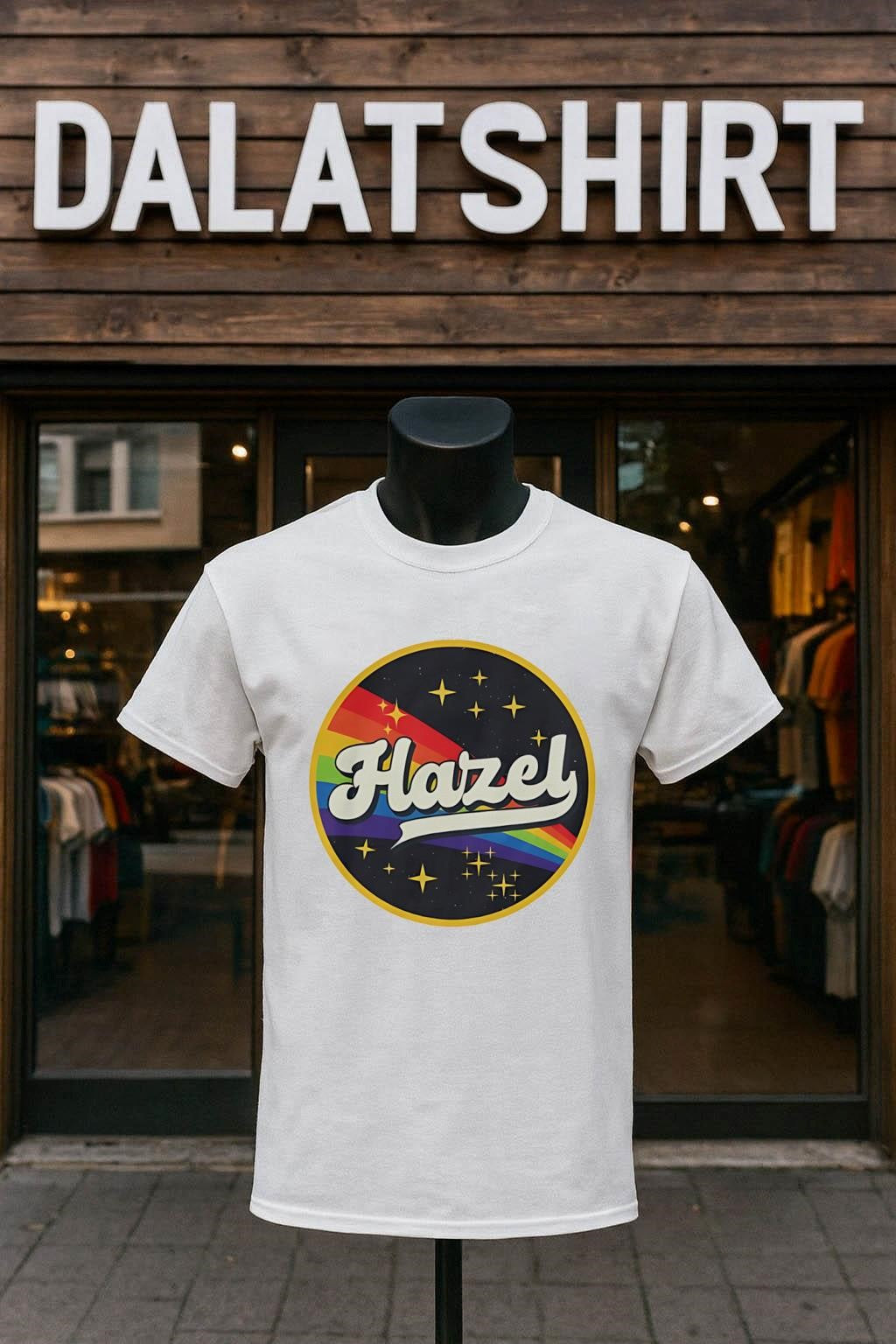 Hazel Retro Colorful Rainbow Space Stars shirt