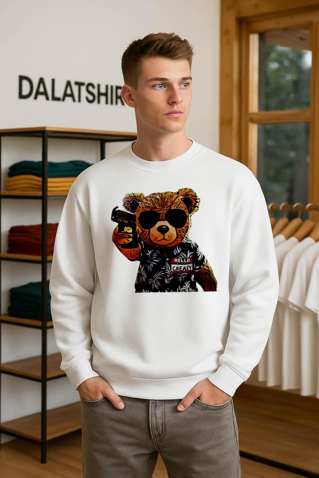 Hello Creasy Bear Holding Gun Wearing Sunglasses shirt
