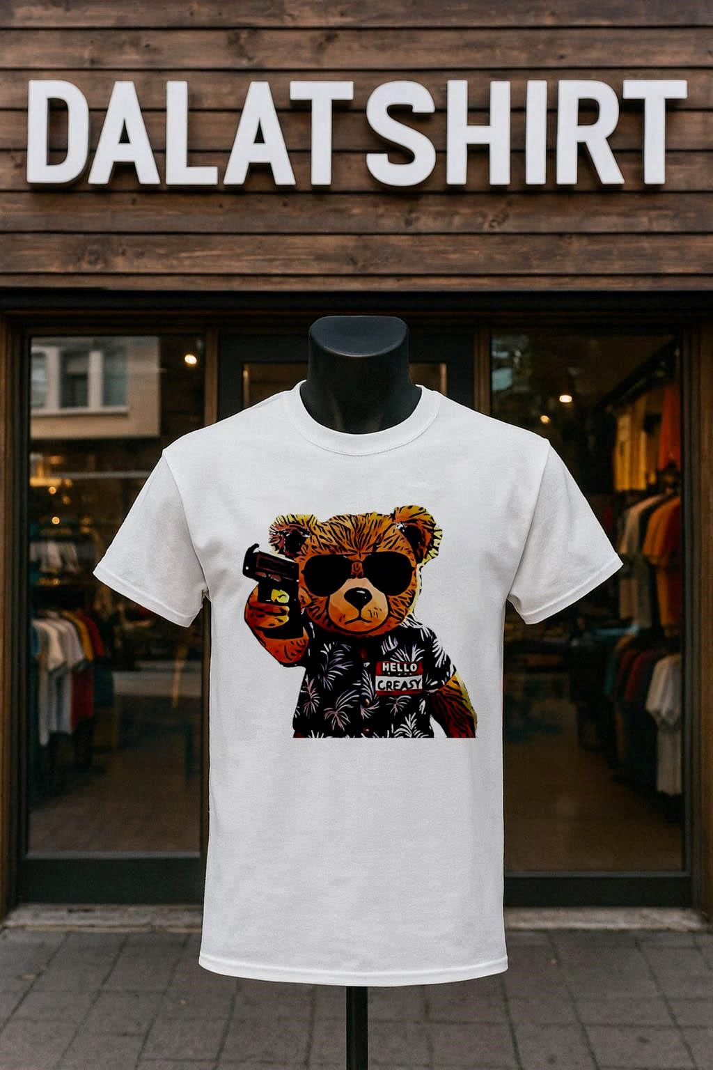 Hello Creasy Bear Holding Gun Wearing Sunglasses shirt