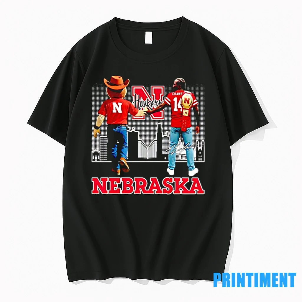 Herbie Husker And Crawford Nebraska Cornhuskers City Skyline Signature Tshirts Sweater