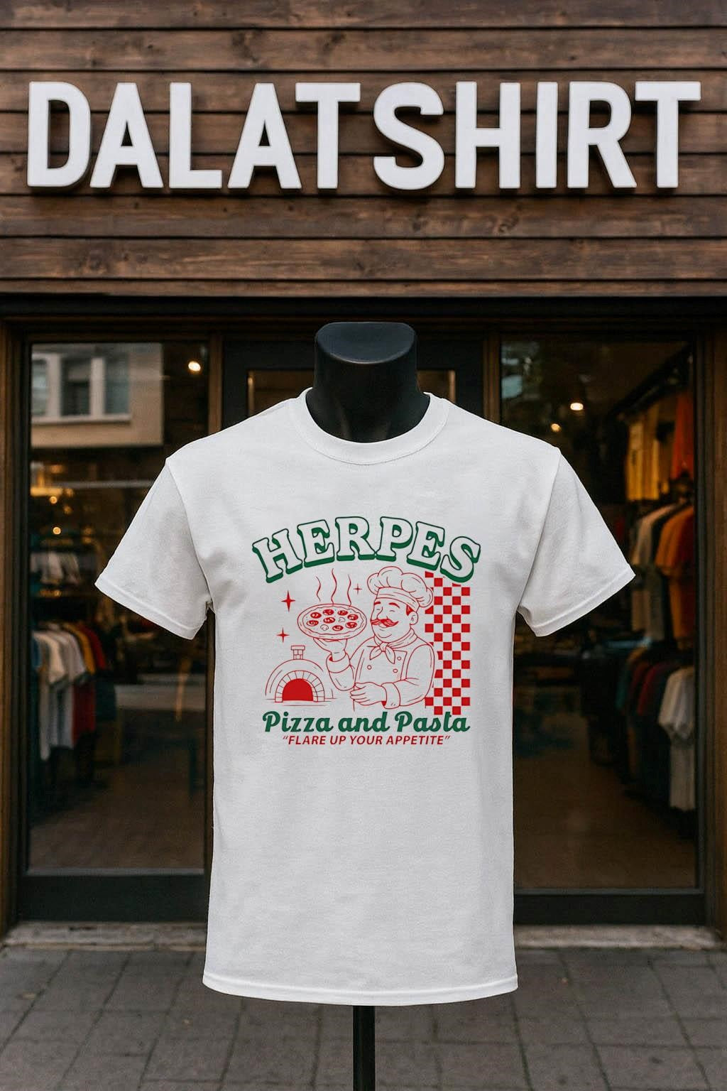 Herpes Pizza and Pasta Flare Up Your Appetite Italian Chef Logo shirt