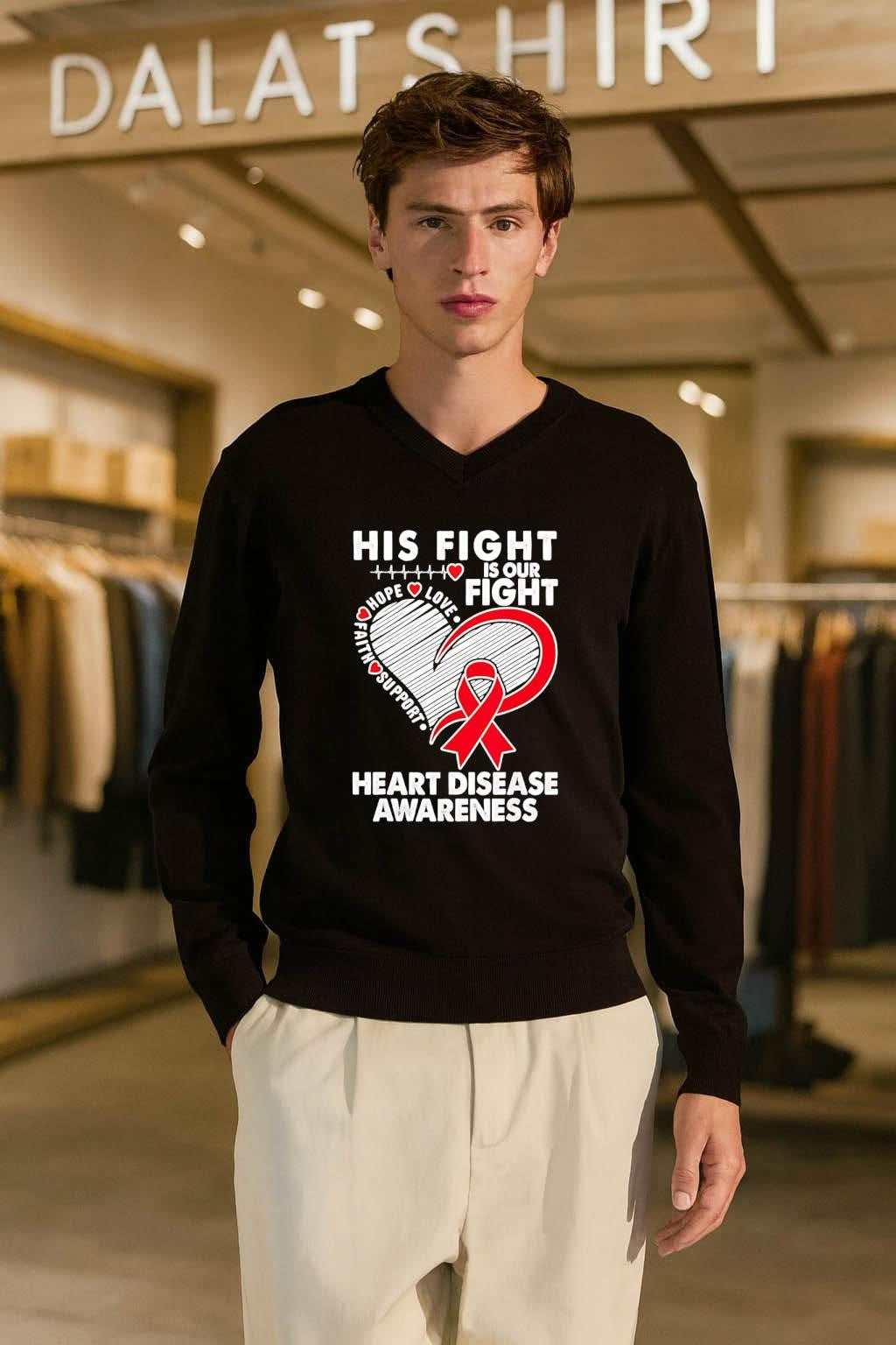 His Fight Is Our Fight Heart Disease Awareness Red Ribbon shirt