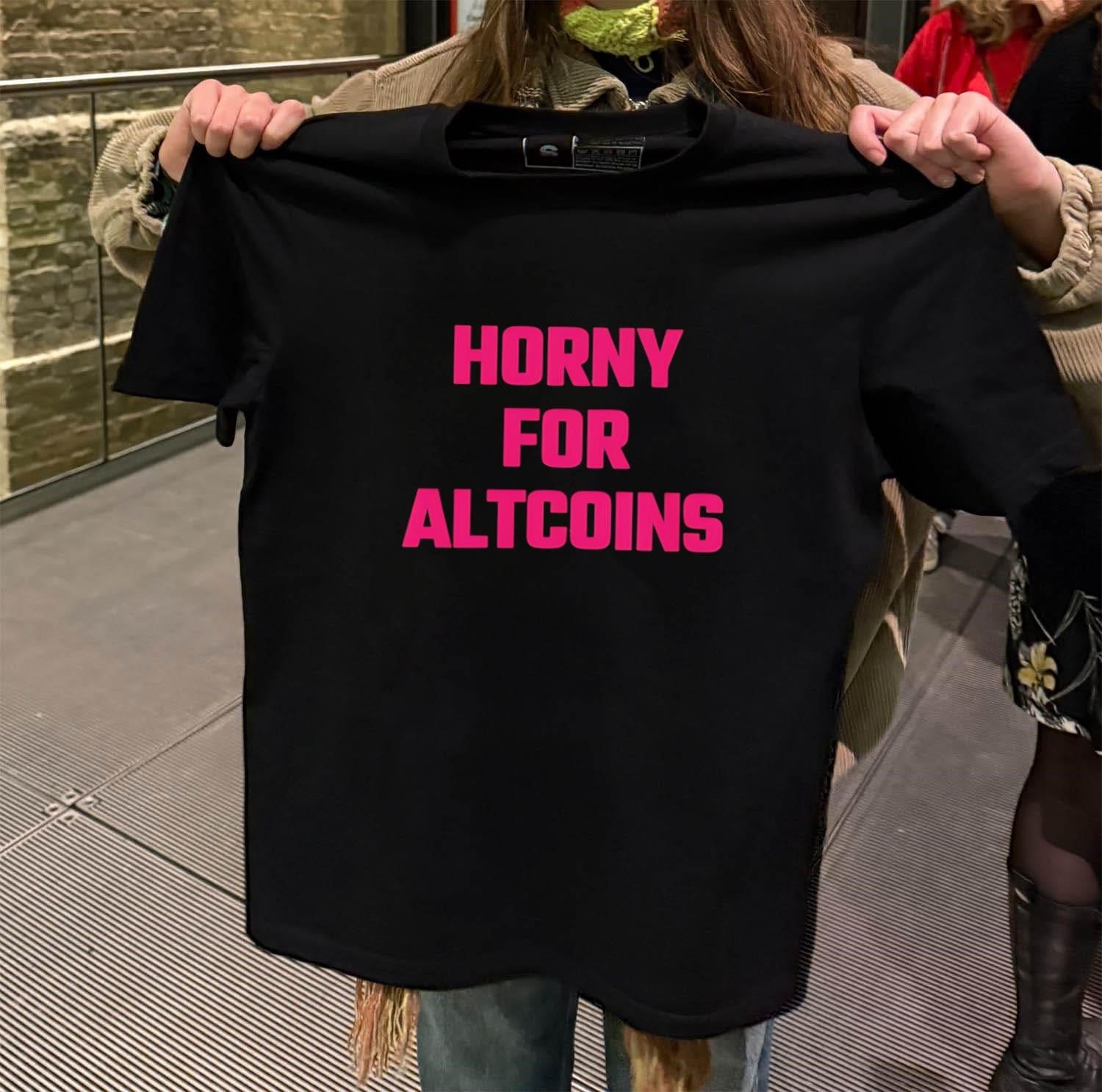 Horny For Altcoins Pink Text Bold Crypto shirt
