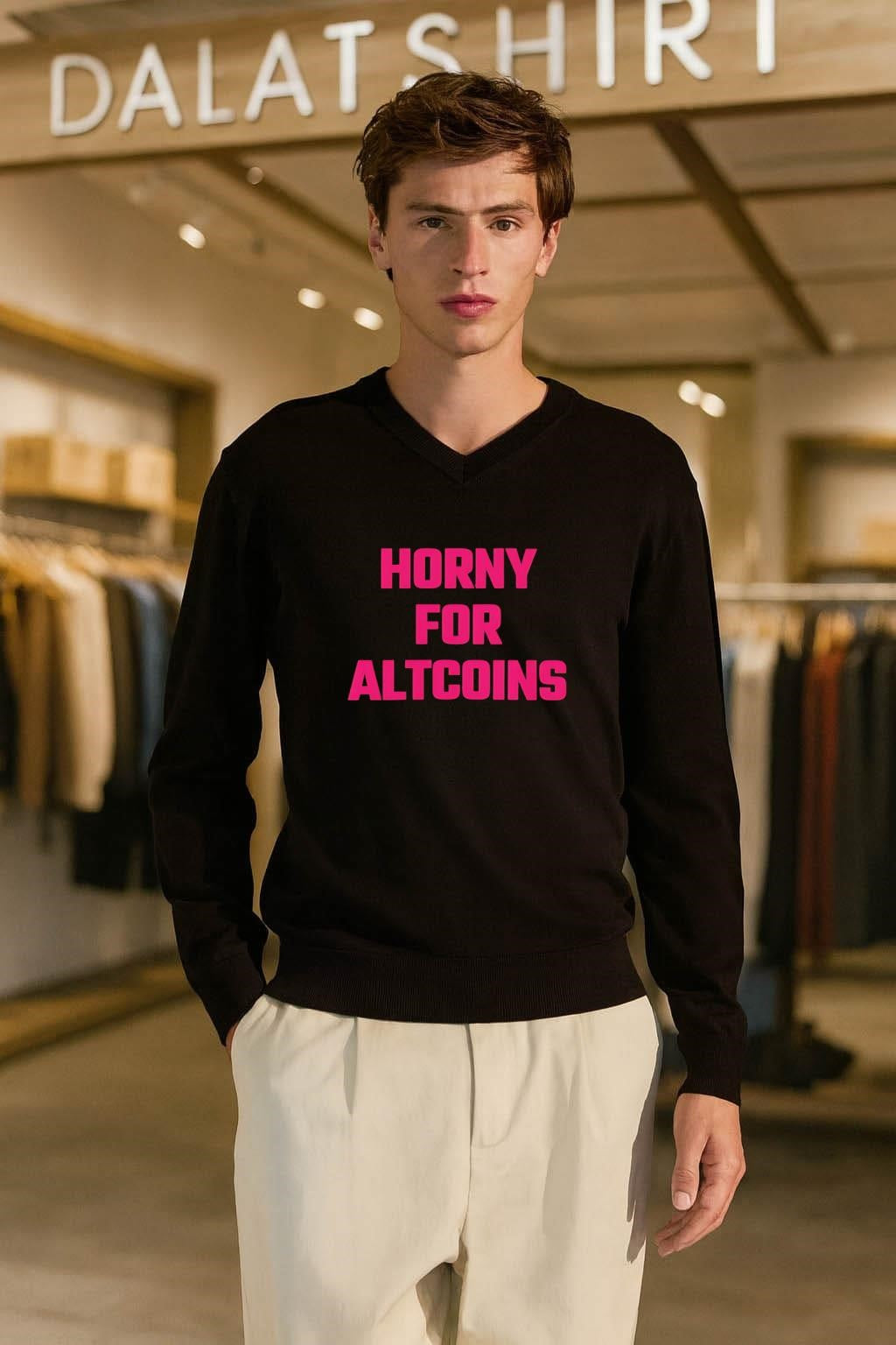 Horny For Altcoins Pink Text Bold Crypto shirt