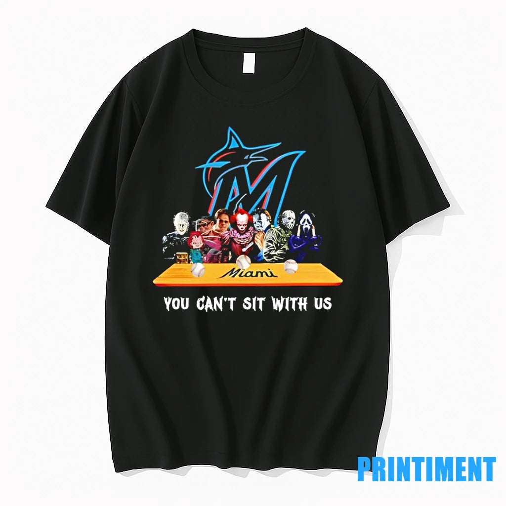 Horror Movie Characters You Cant Sit With Us Miami Marlins Halloween Tshirts Sweater