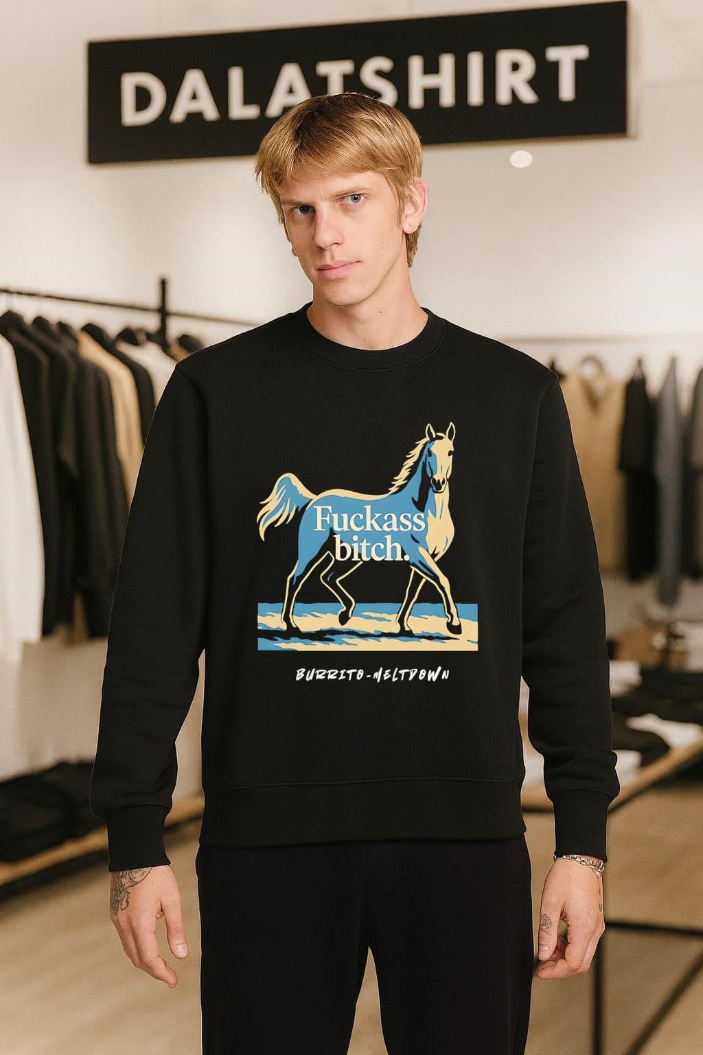 Horse Illustration Fuckass Bitch Burrito Meltdown Sarcastic Animal Meme shirt