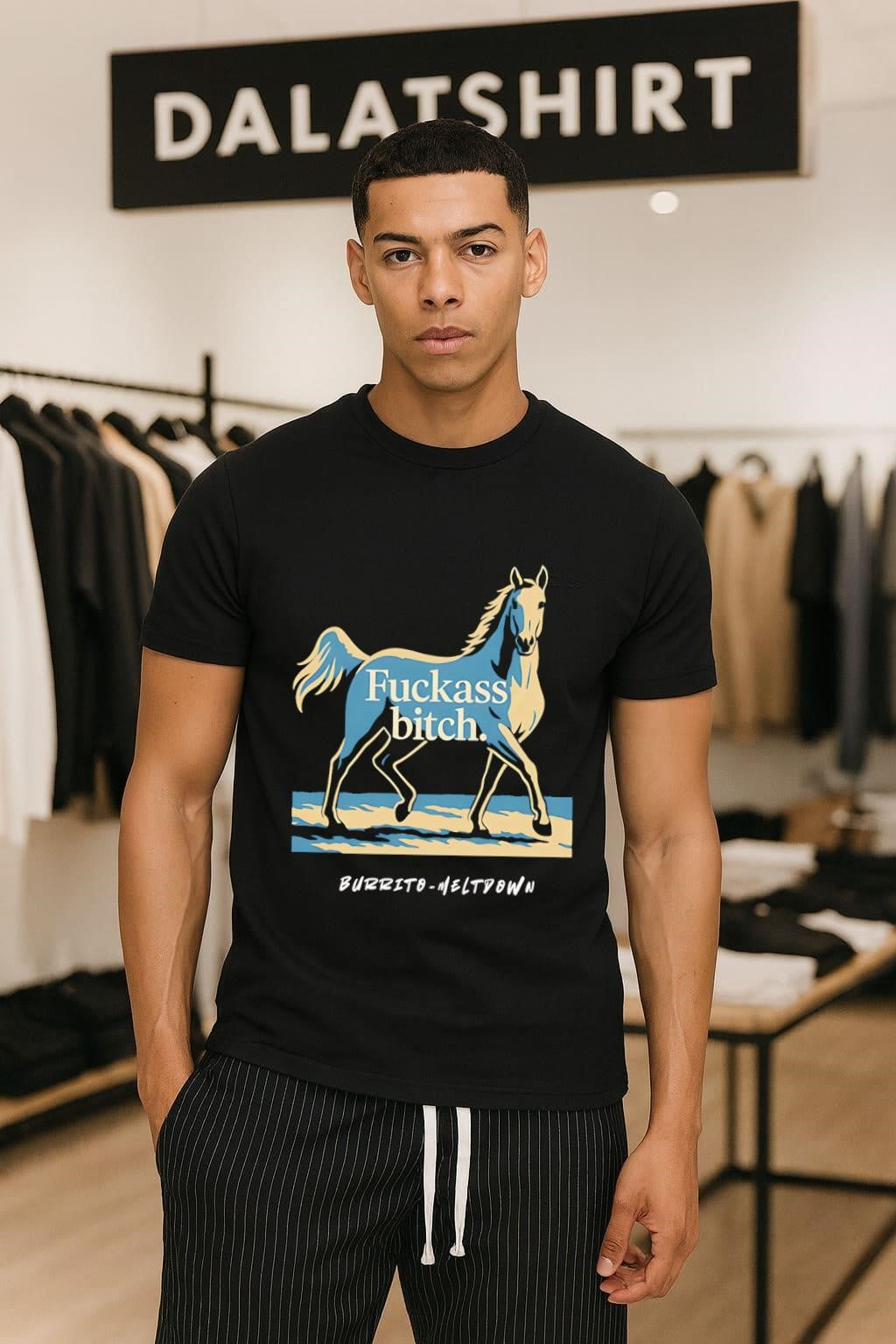 Horse Illustration Fuckass Bitch Burrito Meltdown Sarcastic Animal Meme shirt