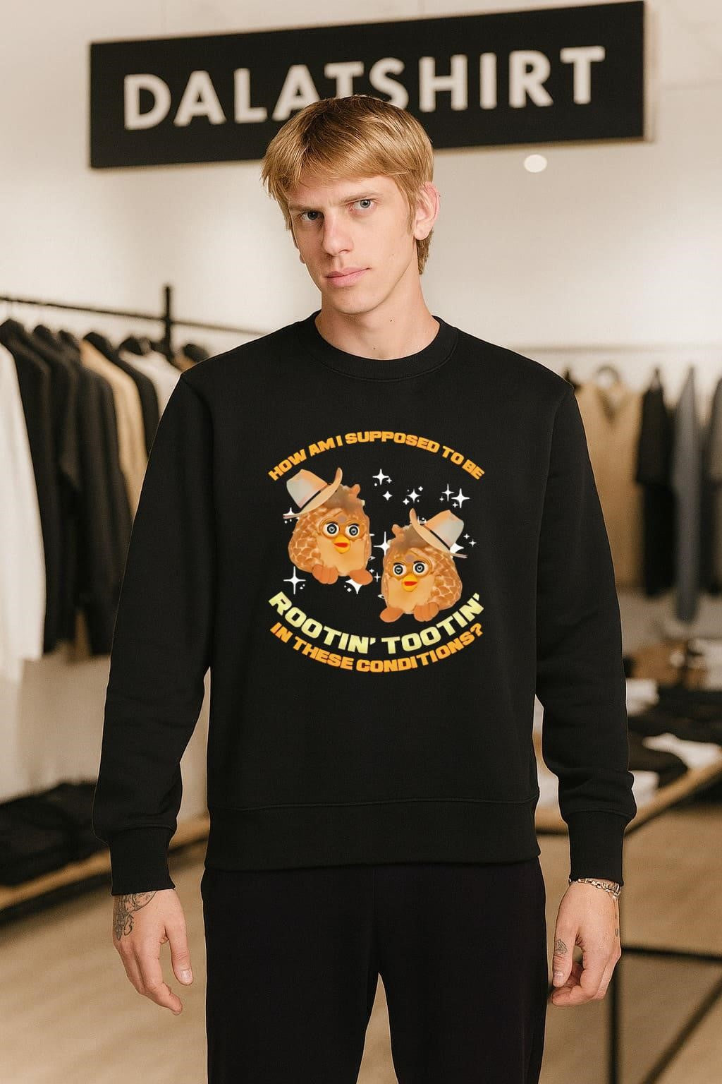 How Am I Supposed To Be Rootin’ Tootin’ Cowboy Furbies shirt