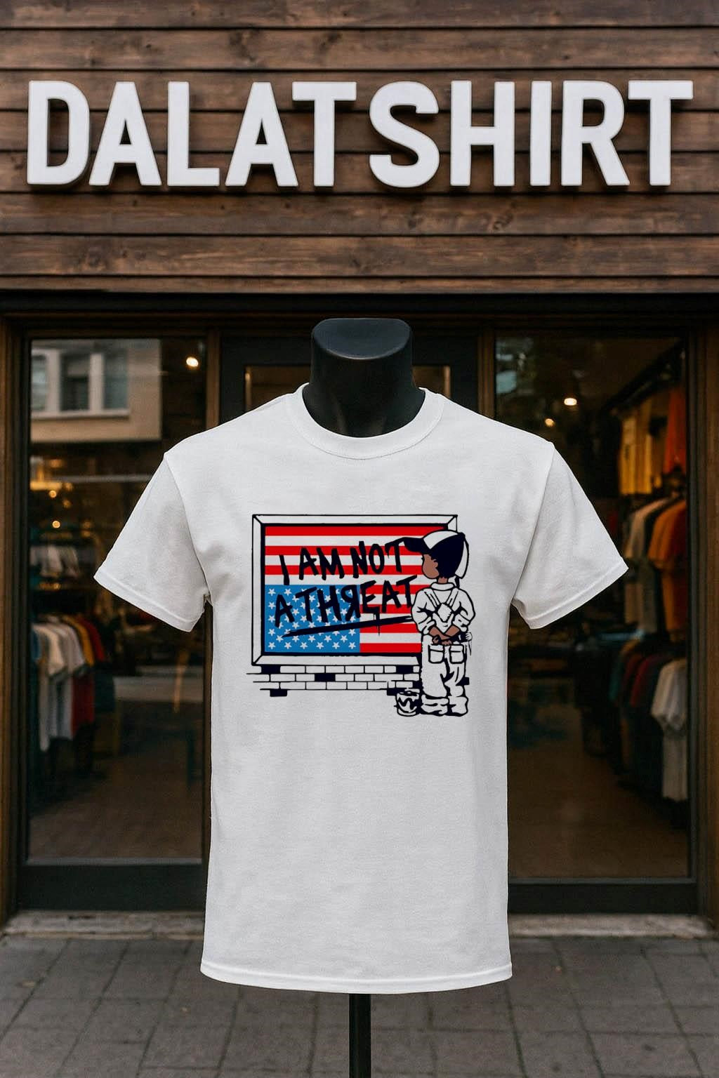 I Am Not A Threat Boy Painting American Flag Graffiti shirt
