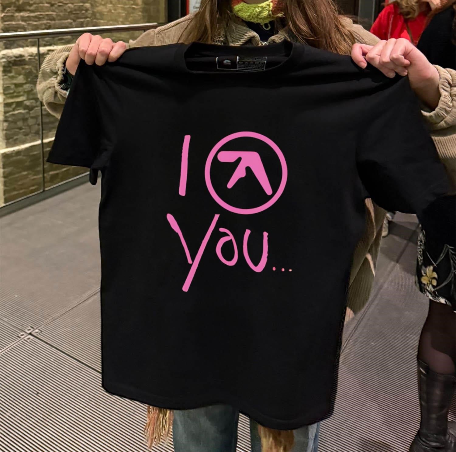 I Aphex Twin Logo You Pink Hand Written Graphic shirt