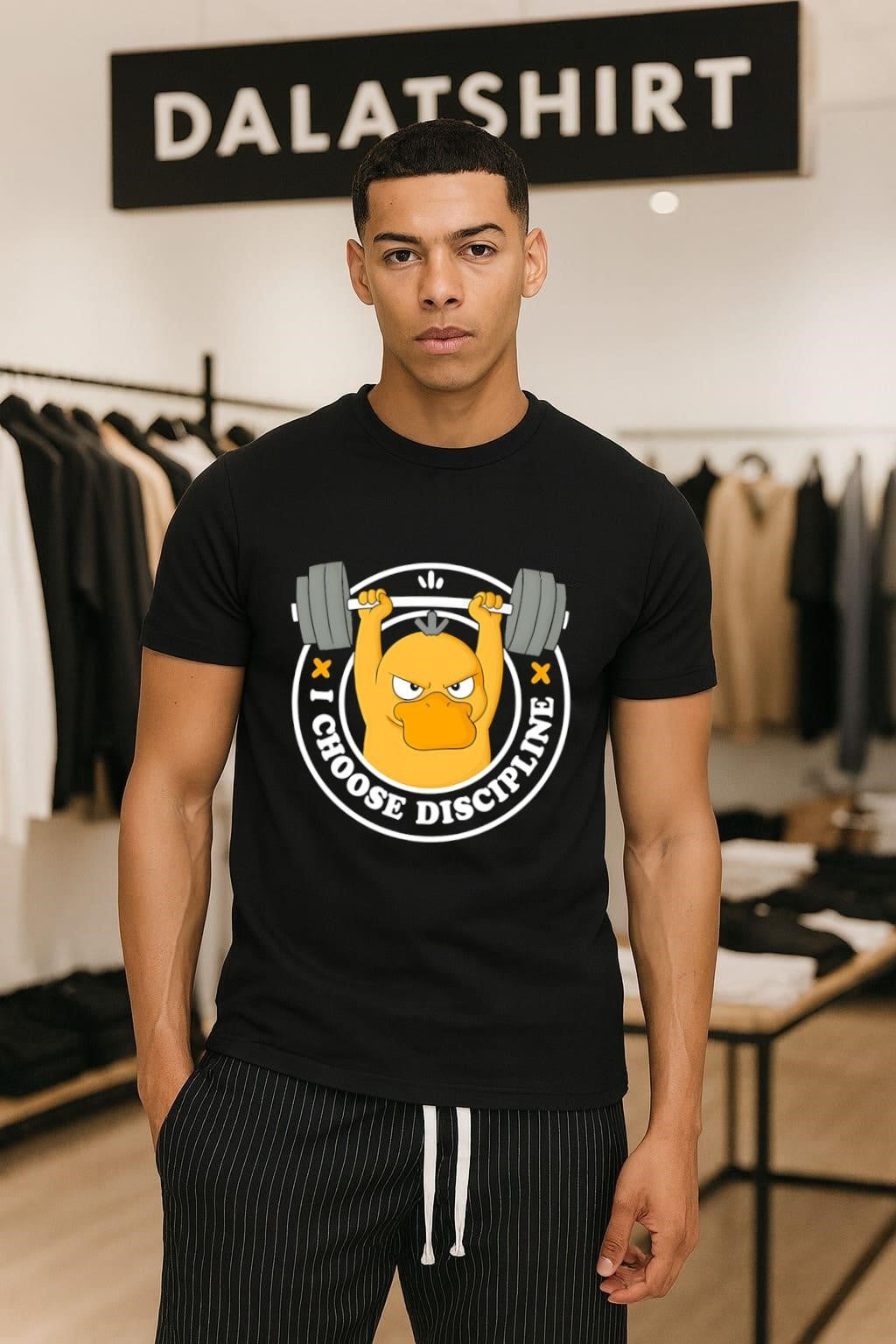 I Choose Discipline Angry Yellow Duck Lifting Heavy Barbells Gym Fitness shirt