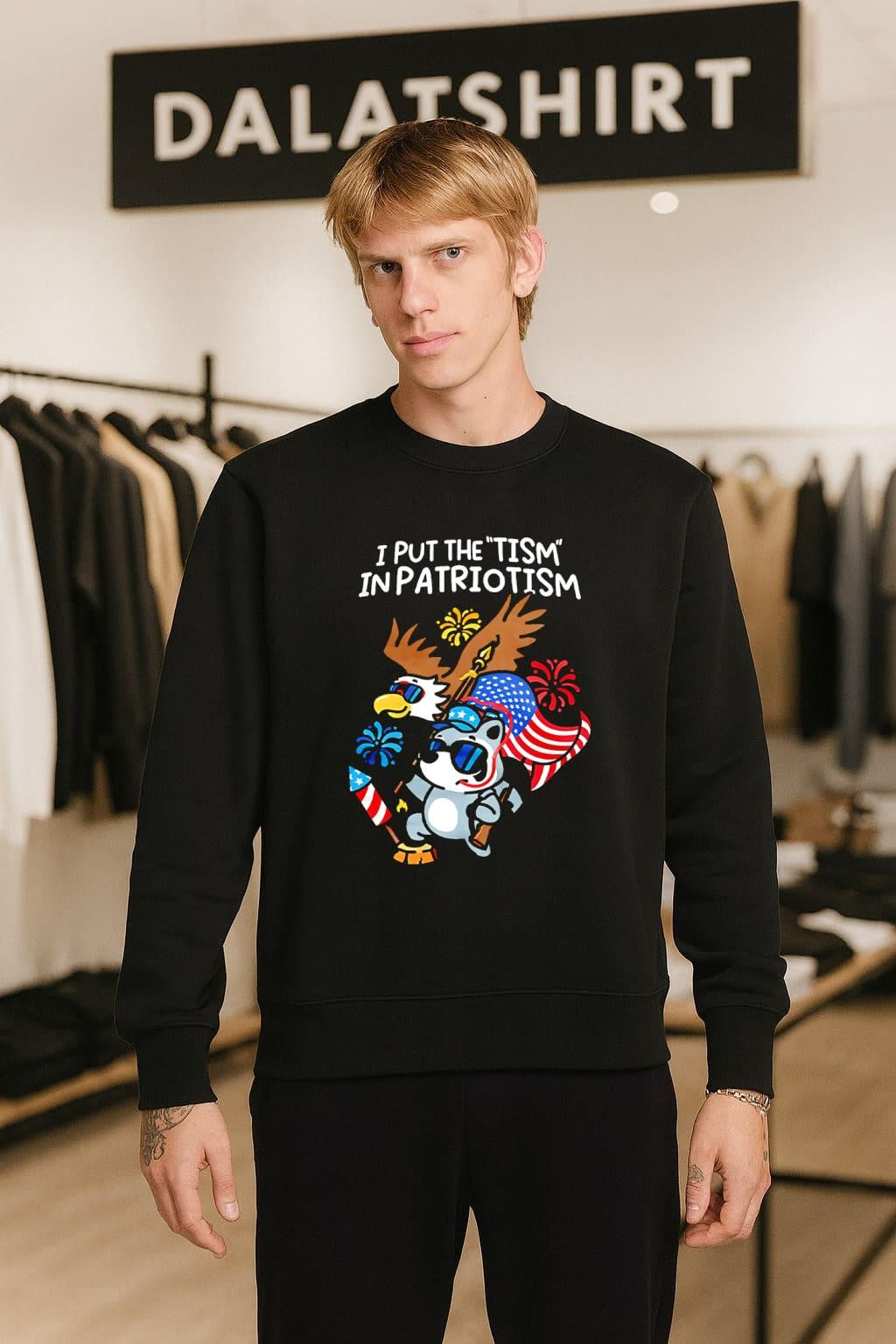 I Put The Tism In Patriotism Eagle Raccoon Fireworks shirt