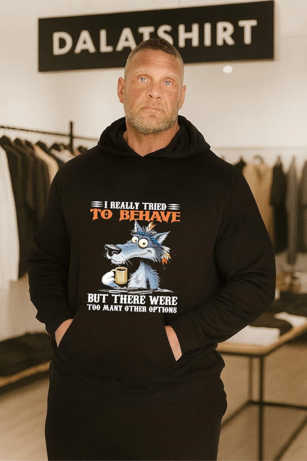 I Really Tried To Be Behave Wolf Drinking Coffee shirt