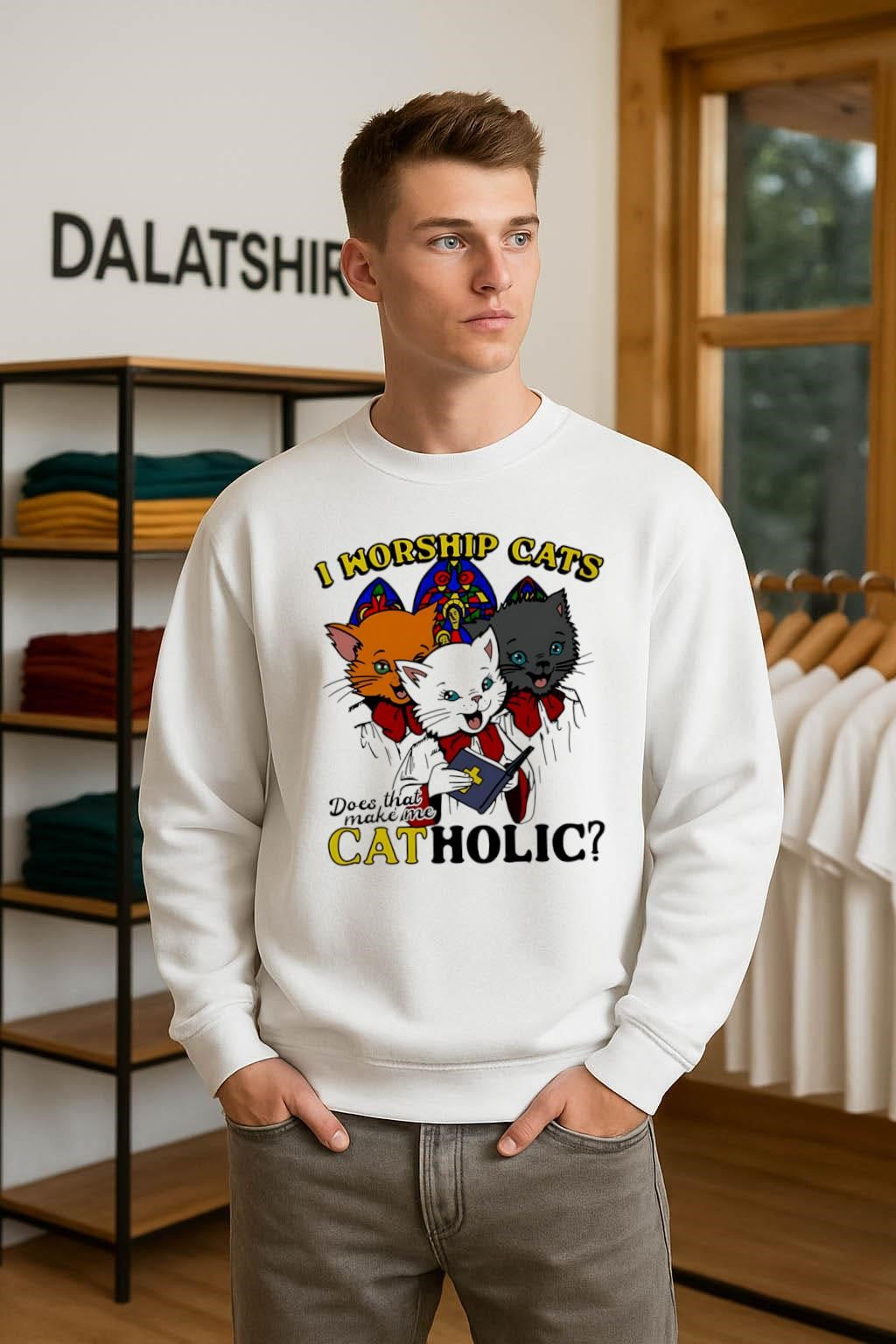 I Worship Cats Does That Make Me Catholic Religious Kittens shirt